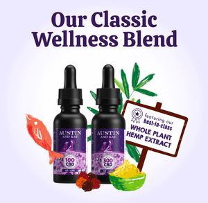 Austin and Kat CBD Oil for Dogs and Cats with best-in-class whole plant hemp extracts and wild alaskan salmon oil