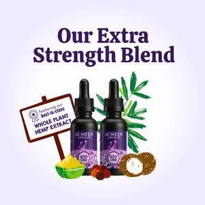 Austin and Kat CBD Oil for Dogs an simple, clean coconut oil limited ingredient blend. With best in class CBD-rich hemp extract in high concentrations, perfect for large dogs.